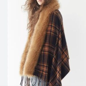 Urban Outfitters Plaid Wrap With Faux Fur
